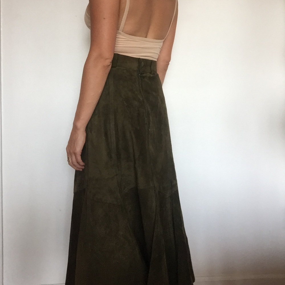 Olive suede maxi skirt
